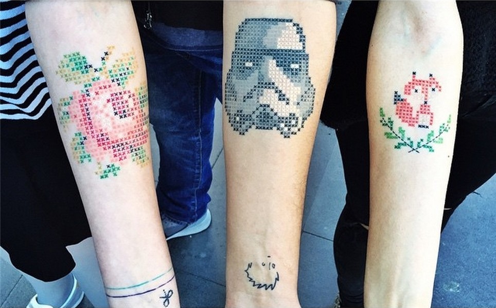 Cross-Stitch Tattoos by Eva Krbdk. Ankara, Turkey. Cross sti