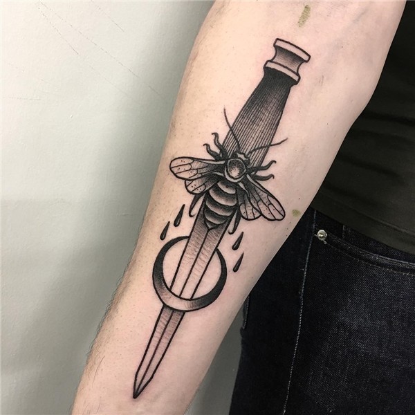 Dagger and bee tattoo - Tattoogrid.net