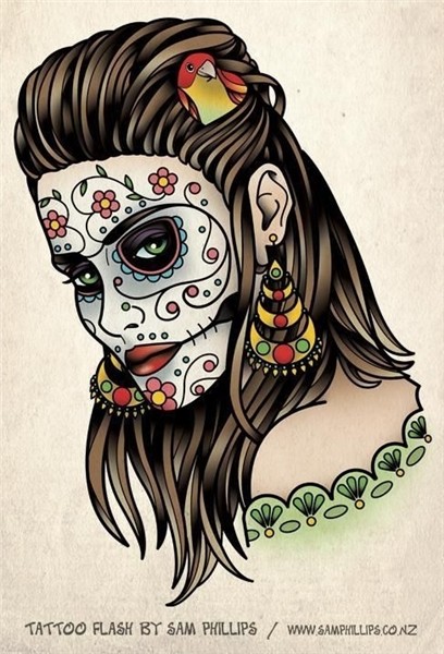 Day Of The Dead Girl Tattoo - Sam Phillips - Artist . Illust