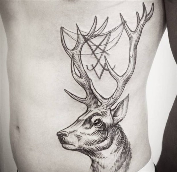 Deer tattoos on the side, collection and designs Tattooing