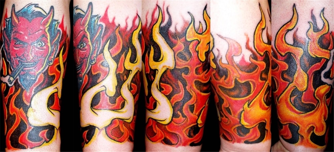 Devil and flames cuff Tattoo Devil and flaming backround L.