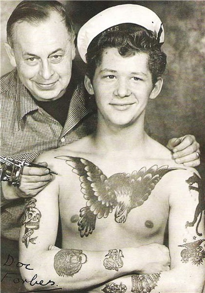 Doc Forbes and young sailor tattoo Vintage tattoo, Sailor ta