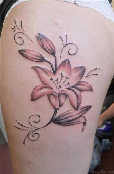 Evergreen Flowers Tattoos On Thigh