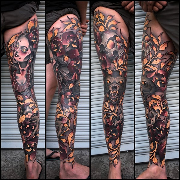 Eye Catching Abstract Leg Sleeve Tattoo - Amazing Tattoo Ide