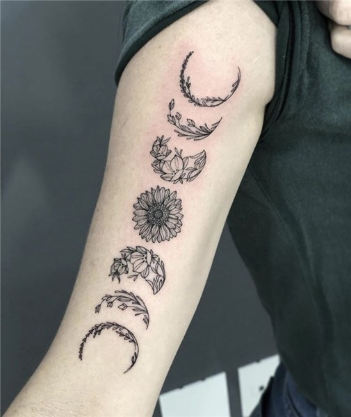 Fases da lua em flores #mothertattoos Tatuaje de fases lunar