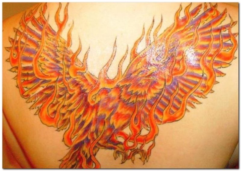 Fire Flame Phoenix Tattoo On Back
