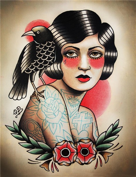 Flapper and Raven Tattoo Art Print Different styles of tatto