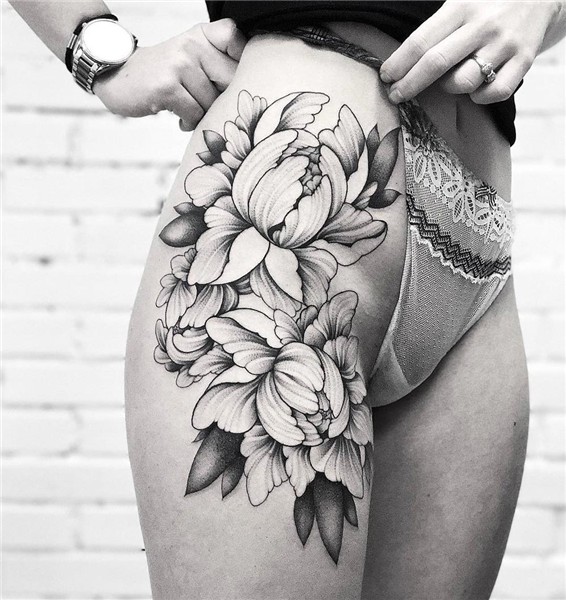 Floral Hip Tattoo, Freehand Peonies