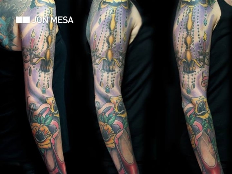 Flower Lamp Sleeve Tattoo by Bang Bang NYC