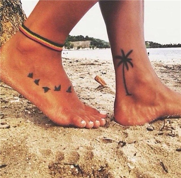 Flying Sparrow Foot Tattoo Ideas - Palm Tree Ankle Tanklet T