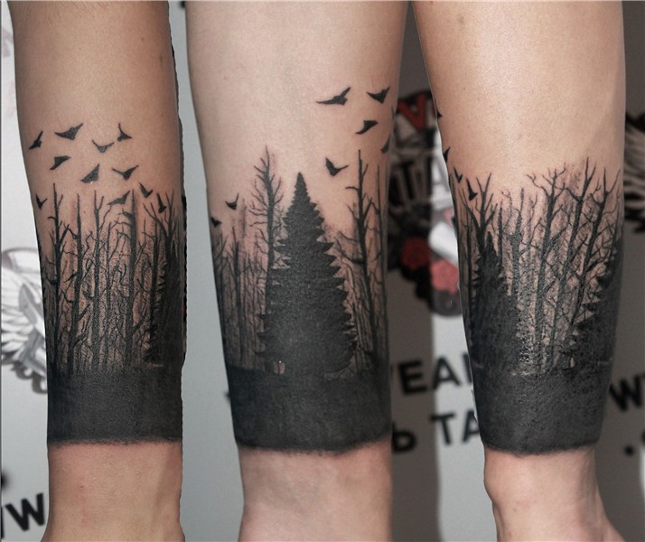 Forest tattoo on forearm blackwork by Aleksandr Puhno Tattoo