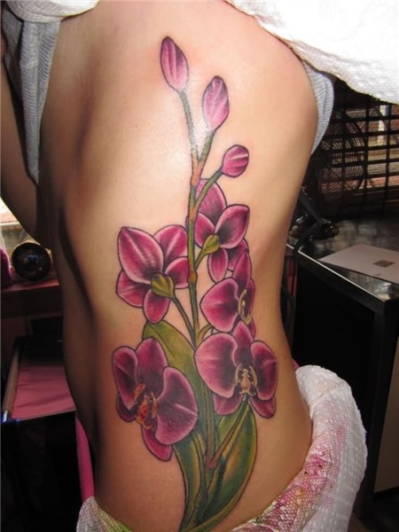 Girl Left Rib Side Orchid Tattoos