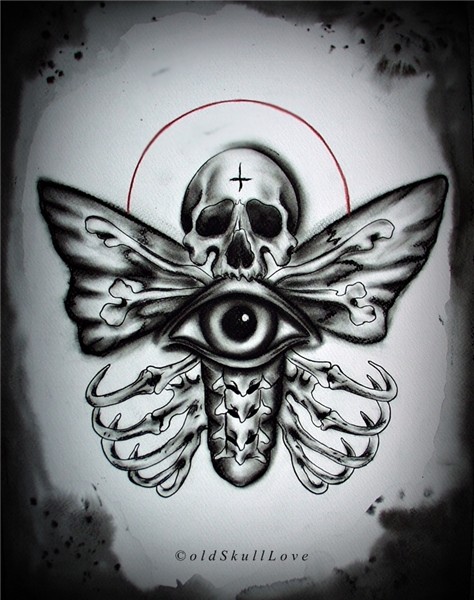 Grey Ink Death Moth Tattoo Design
