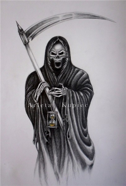Grim Reaper Holding Hourglass tattoo design