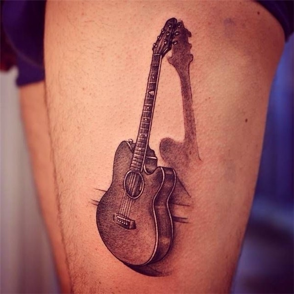 Guitar tattoo on the thigh. Guitar tattoo design, Guitar tat