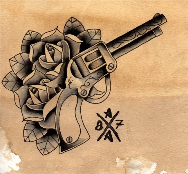 Gun Tattoo - Awesome Roses Picture
