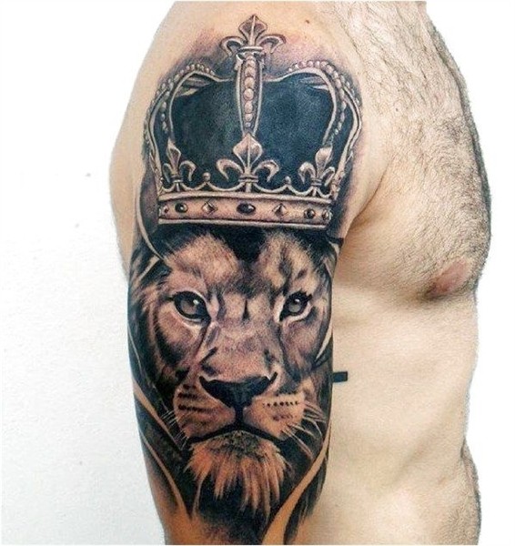 Half Sleeve Mens Lion With Crown Tattoo Designs #TattooSleev