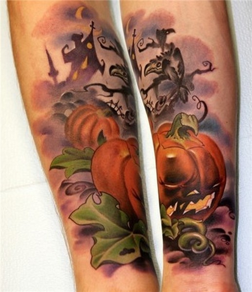 Halloween n pumpkin tattoo on legs - Tattoos Book - 65.000 T