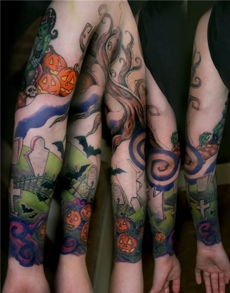 Halloween sleeve tattoo image - Tattoos Book - 65.000 Tattoo