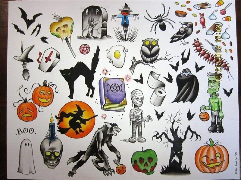 Halloween tattoo flash, Halloween tattoos, Flash art