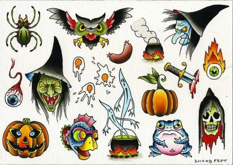 Halloween tattoos, Flash art, Halloween art