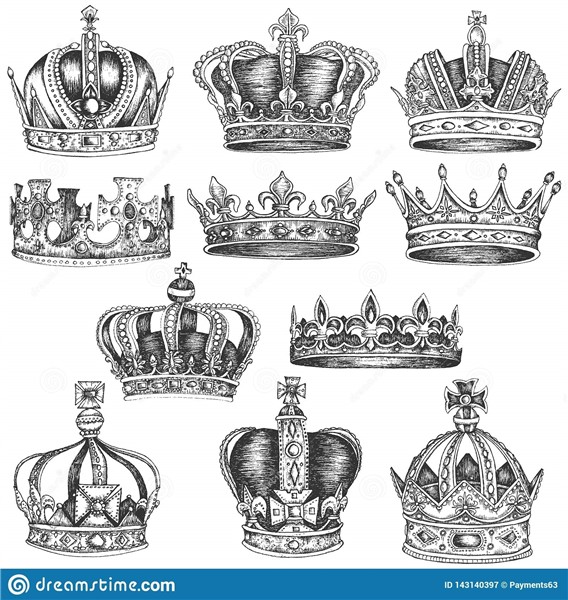 Hand Drawn Doodle Crown Vector Set. Stock Illustration - Ill