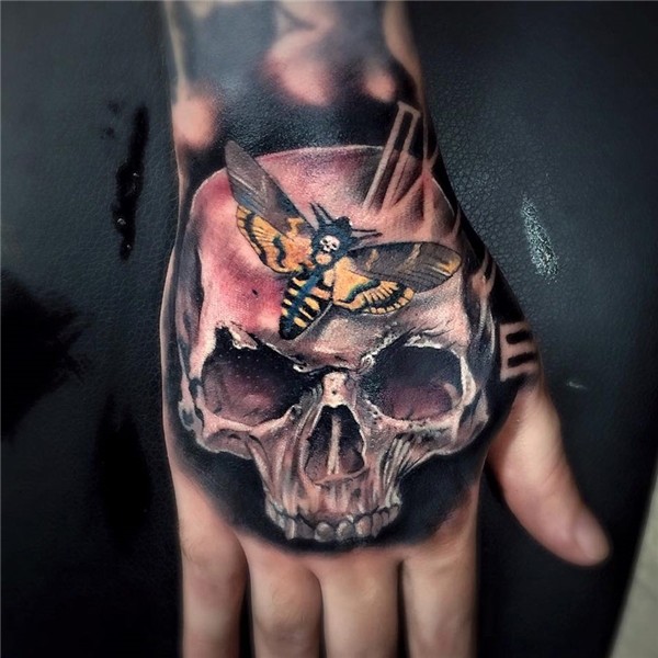 Hand Tattoo With Skull & Death's-Head Hawkmoth