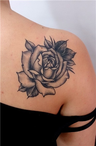 Healed traditional rose in black and grey by Carlos #tattoo
