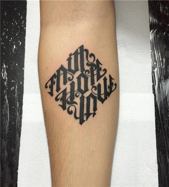 Hope Faith Love Diamond Tattoo in Bold Black Lettering Ambig