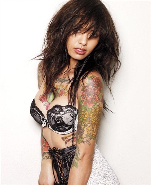 Hot Girl Show Impressive Asian Flower Tattoo On Sleeve