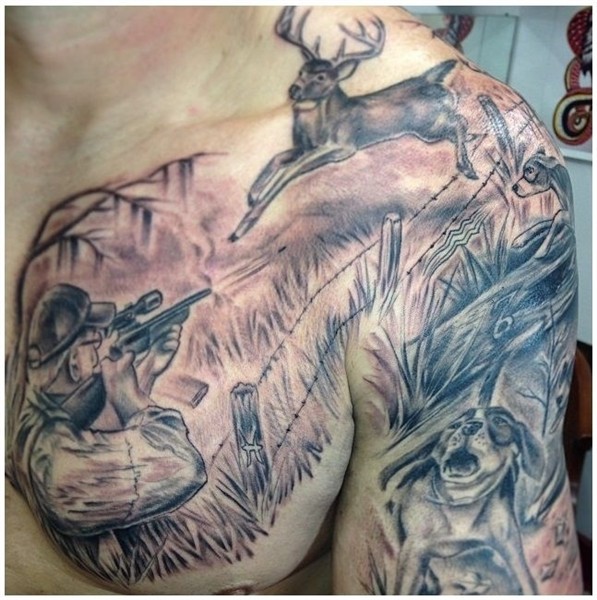 Hunting Deer with Dogs Tattoo. Looks like this hunter had so