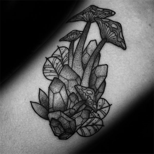 Inner Arm Bicep Dotwork Mushroom Tattoos Men Mushroom tattoo
