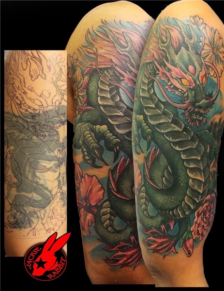 Japanese Dragon Cover Up Tattoo by Jackie Rabbit Custom Ta.