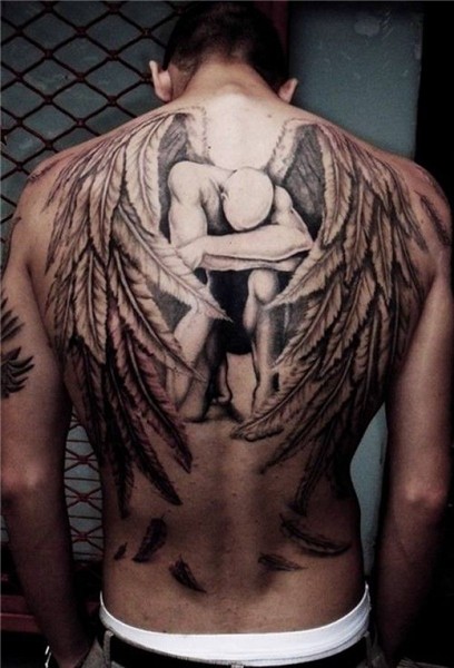 Kniehender Engel Tattoo Motiv Angel back tattoo, Angel tatto
