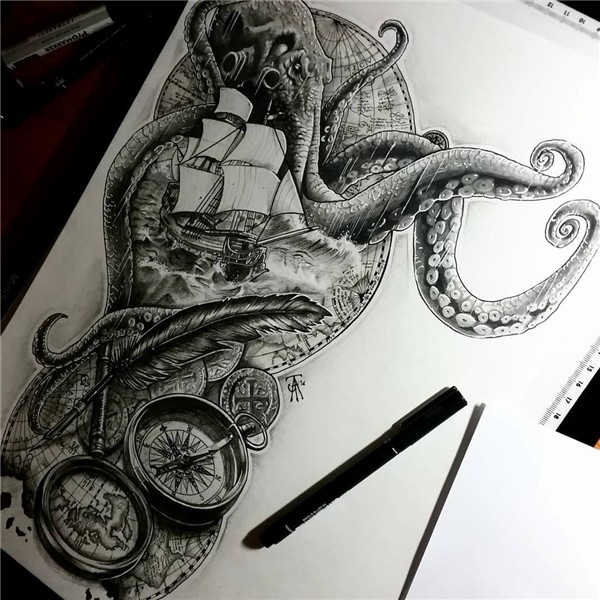 Kraken Sketch at PaintingValley.com Explore collection of Kr