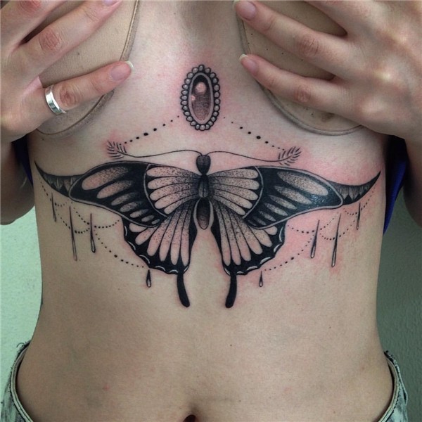 Lace Butterfly Sternum Tattoo - Amazing Tattoo Ideas