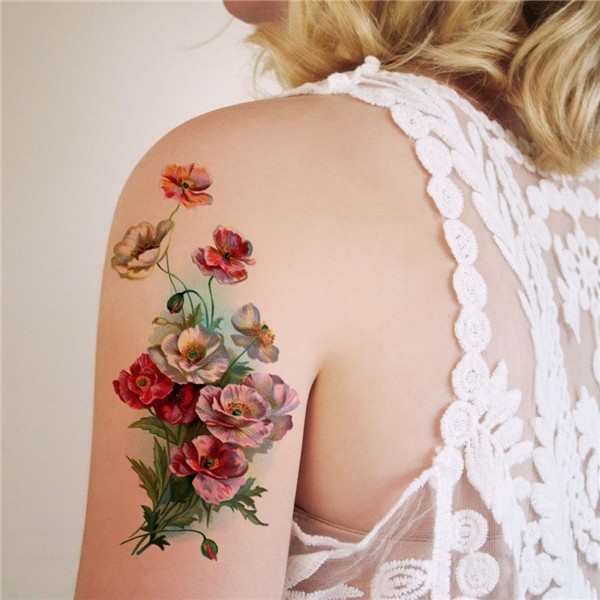 Large vintage poppy temporary tattoo Boho temporary tattoos,