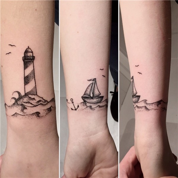 Lighthouse . Bracelet Tattoo . Handpoked by kokosmaedchen Ar