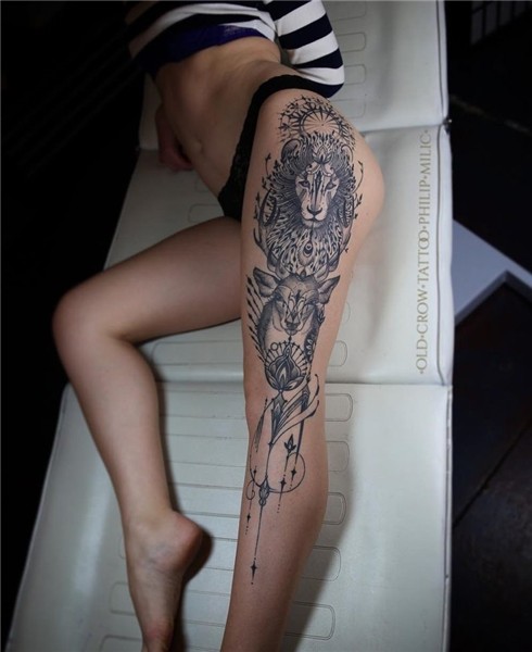 Lion & Deer Leg Tattoo Best tattoo ideas & designs Leg tatto