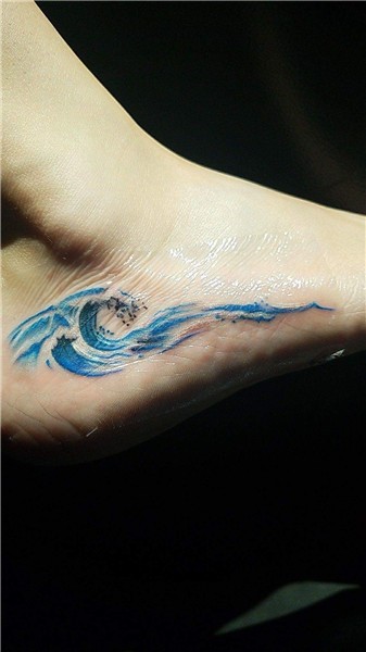 Love the colour, shape & placement Wave tattoo foot, Waves t