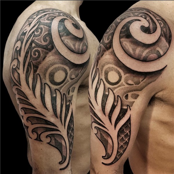 Maori and New Zealand inspired geometric dotwork tribal tatt