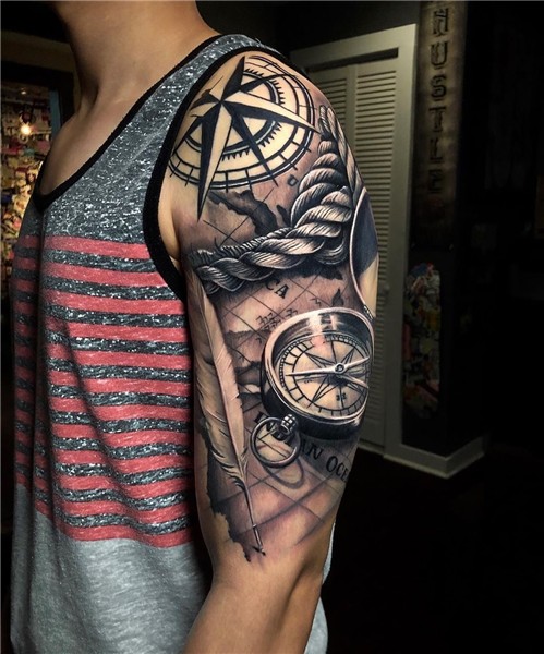 Map & Compass Arm tattoos for guys, Tribal arm tattoos, Tatt