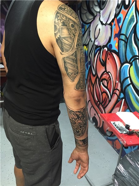 Mechanic Full-Sleeve Tattoo by Michael Medina - Michael Medi