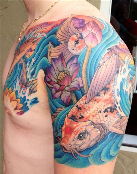 Men koi fish tattoo design..lotus flower and water. Koi fish