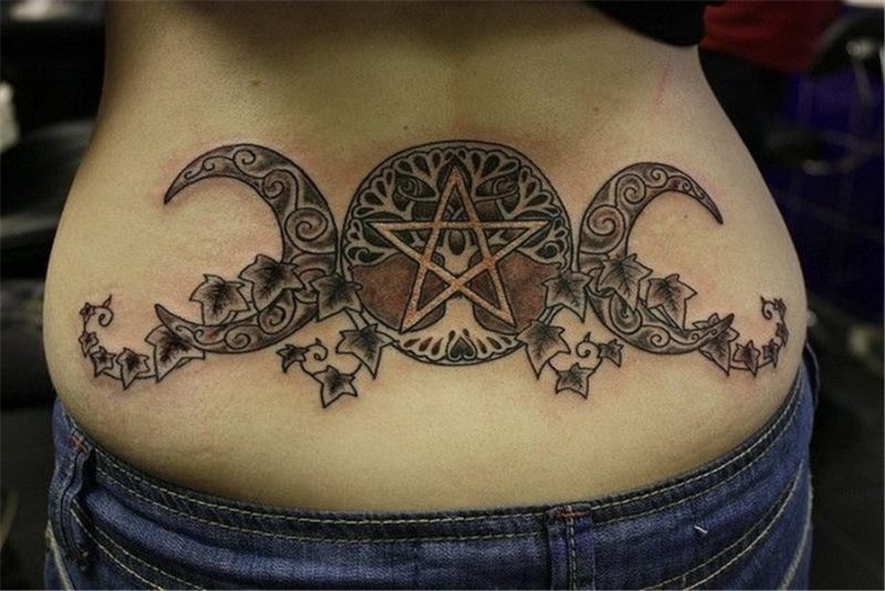 Mich's lower-back Pagan tattoo, Tattoos for women, Moon tatt