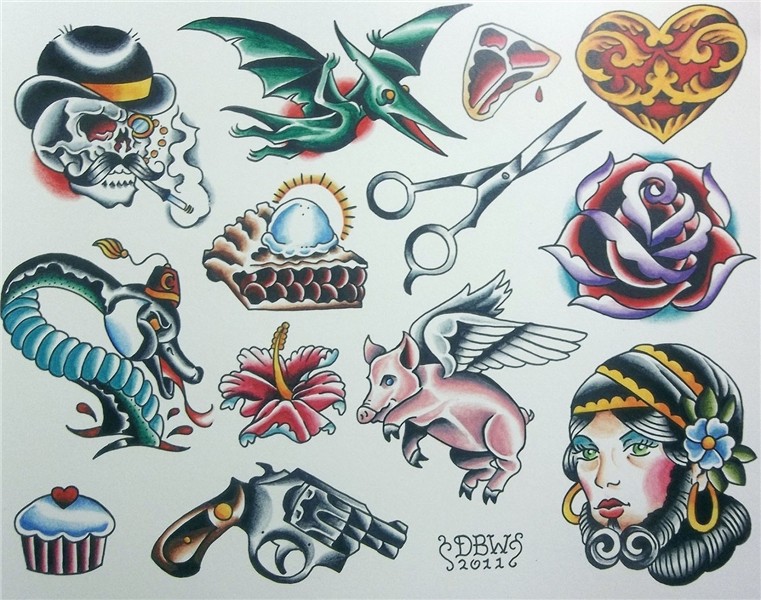 Miscellaneous Iii Neotraditional Tattoo Flash Sheet By Derek