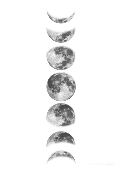 Moon Phases Print Black & White Moon Wall Art Lunar Phase Et