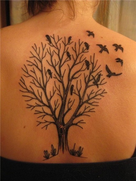 My friend's tattoo, tree, birds, back, shoulder blades Famil