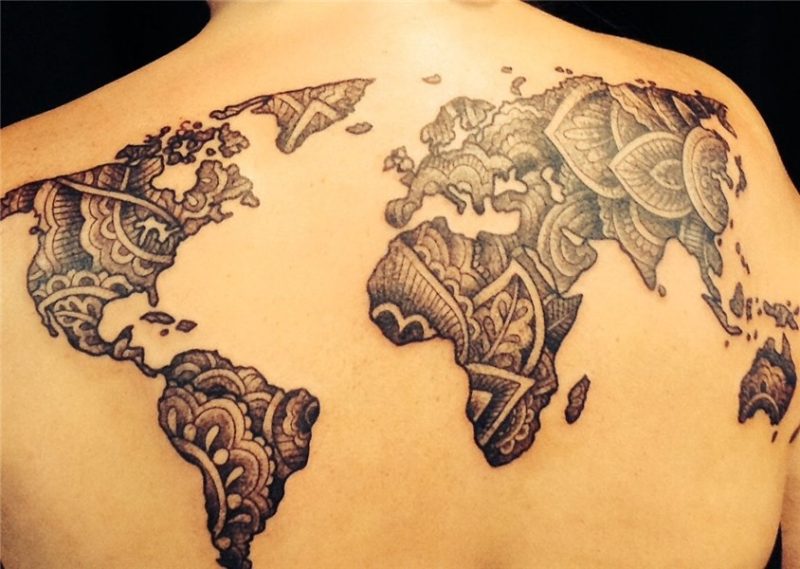 My henna inspired world map tattoo. By the handsome and tale