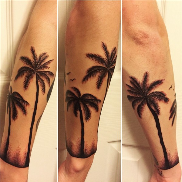 My new tattoo. Palm trees & dot work wrapped around my forea